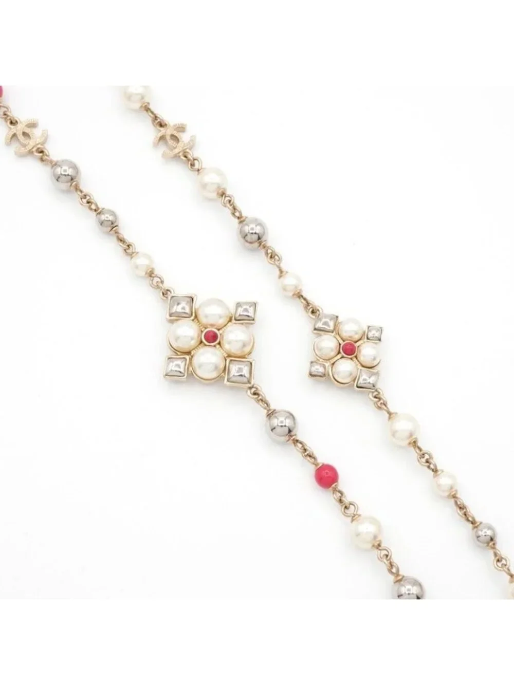 Chanel Choker Gold Silver Pink Coco Mark Long Necklace